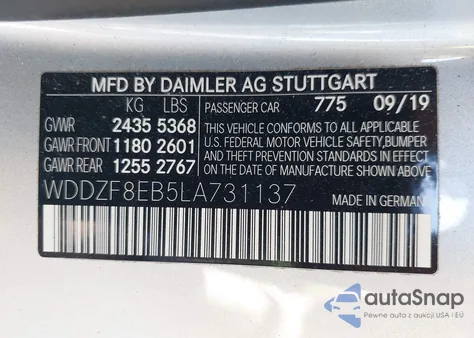 2020 Mercedes-Benz E 350 4Matic z USA, uszkodzony, nr VIN WDDZF8EB5LA731137